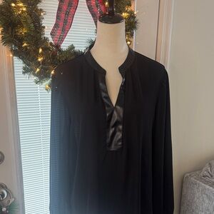 Anne Klein Black Blouse with Faux Leather Detail